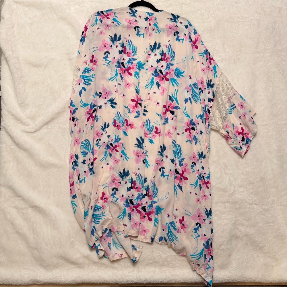 Adore Me 2X Floral Kimono Cardigan Lace Trim Cottagecore Boho Beach Cover Up - Picture 8 of 8